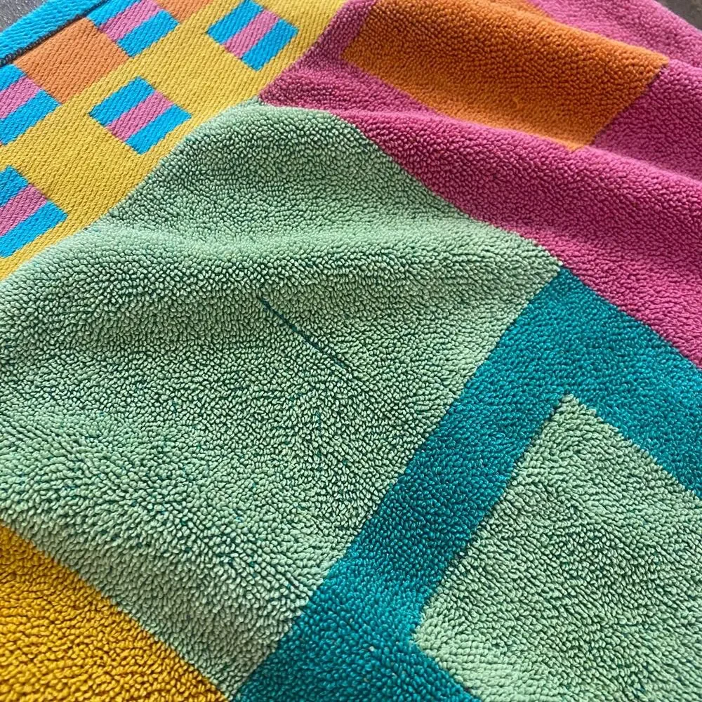 Vintage Royal Terry Beach Towel Colorful Colorblock Stripes 80s 90s 100% Cotton